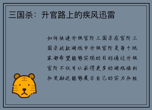 三国杀：升官路上的疾风迅雷